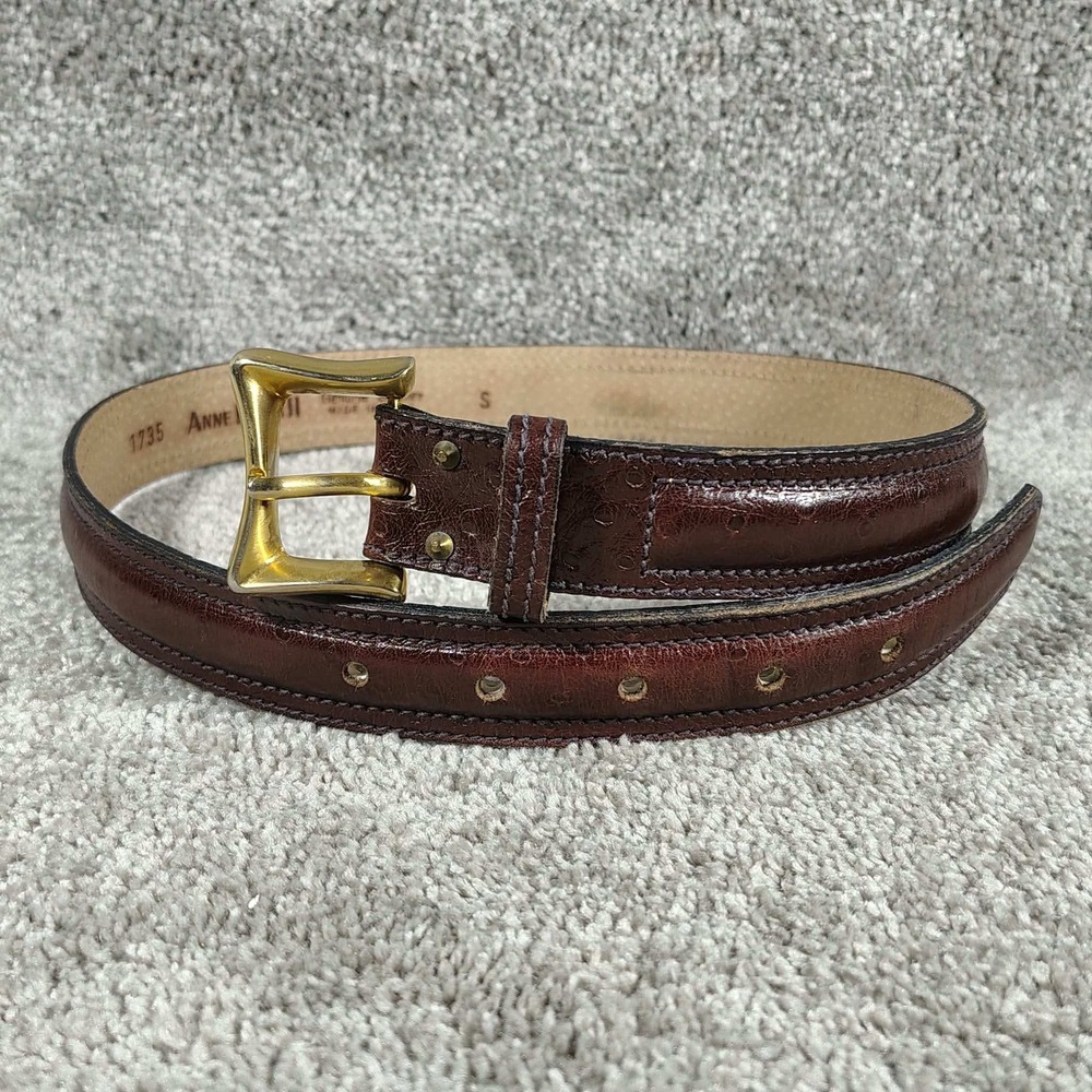 Anne Klein Belt Brown Ostrich Embossed Leather Gold Buckle Women Small Vintage